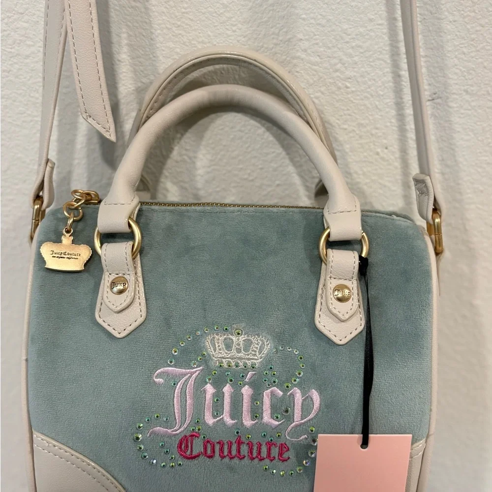 Juicy Couture Heritage Speedy Satchel Sage Velour Rhinestone Bag NWT‎